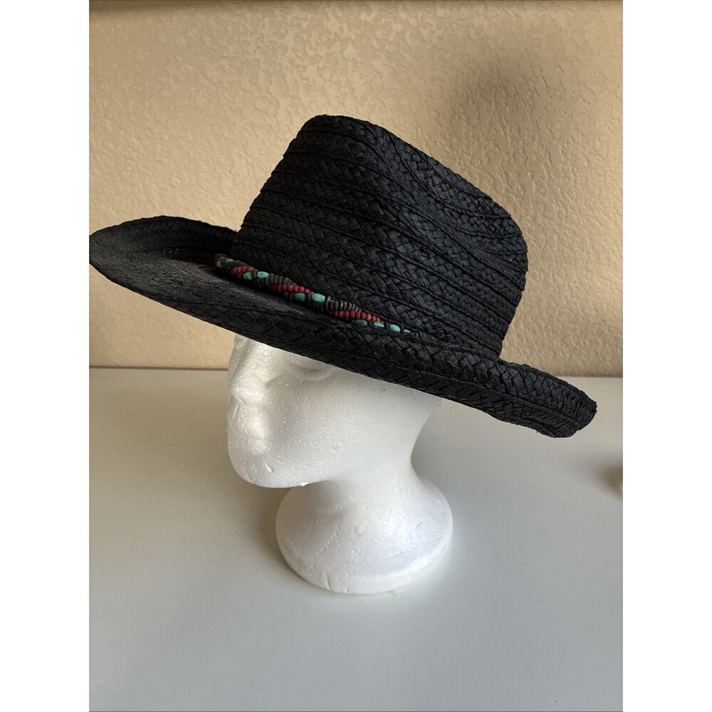Vintage Liz Claiborne Cowboy Hat Straw Western Black Boho Festival Coastal